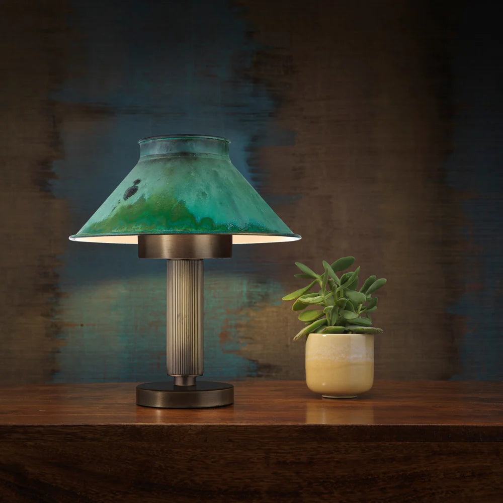 Northern Light - Sefton Rechargeable Table Lamp - Verdigris Old English Brass Light Old English Brass Dark Finish - Coolie Shade