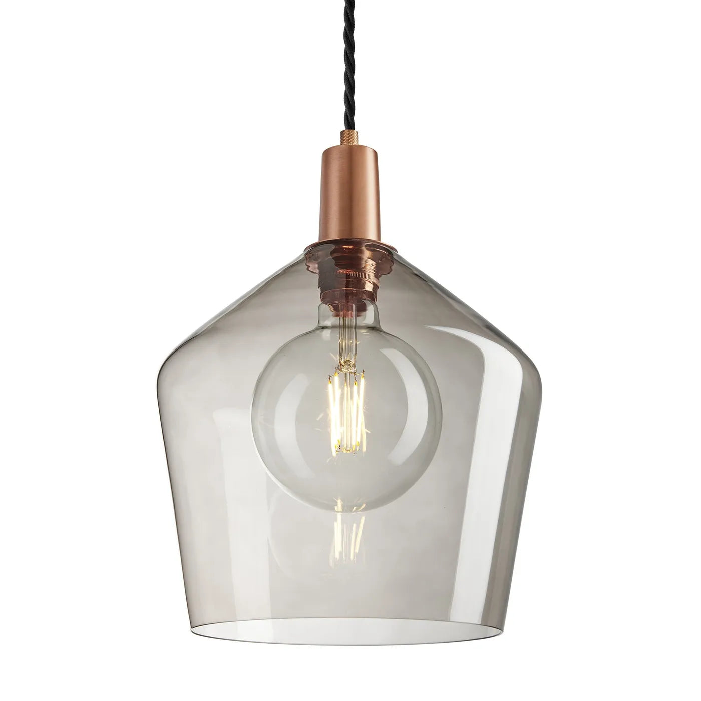 Industville Sleek Glass Schoolhouse Pendant - 10 Inch - Mocha Glass - Copper Pendant Holder