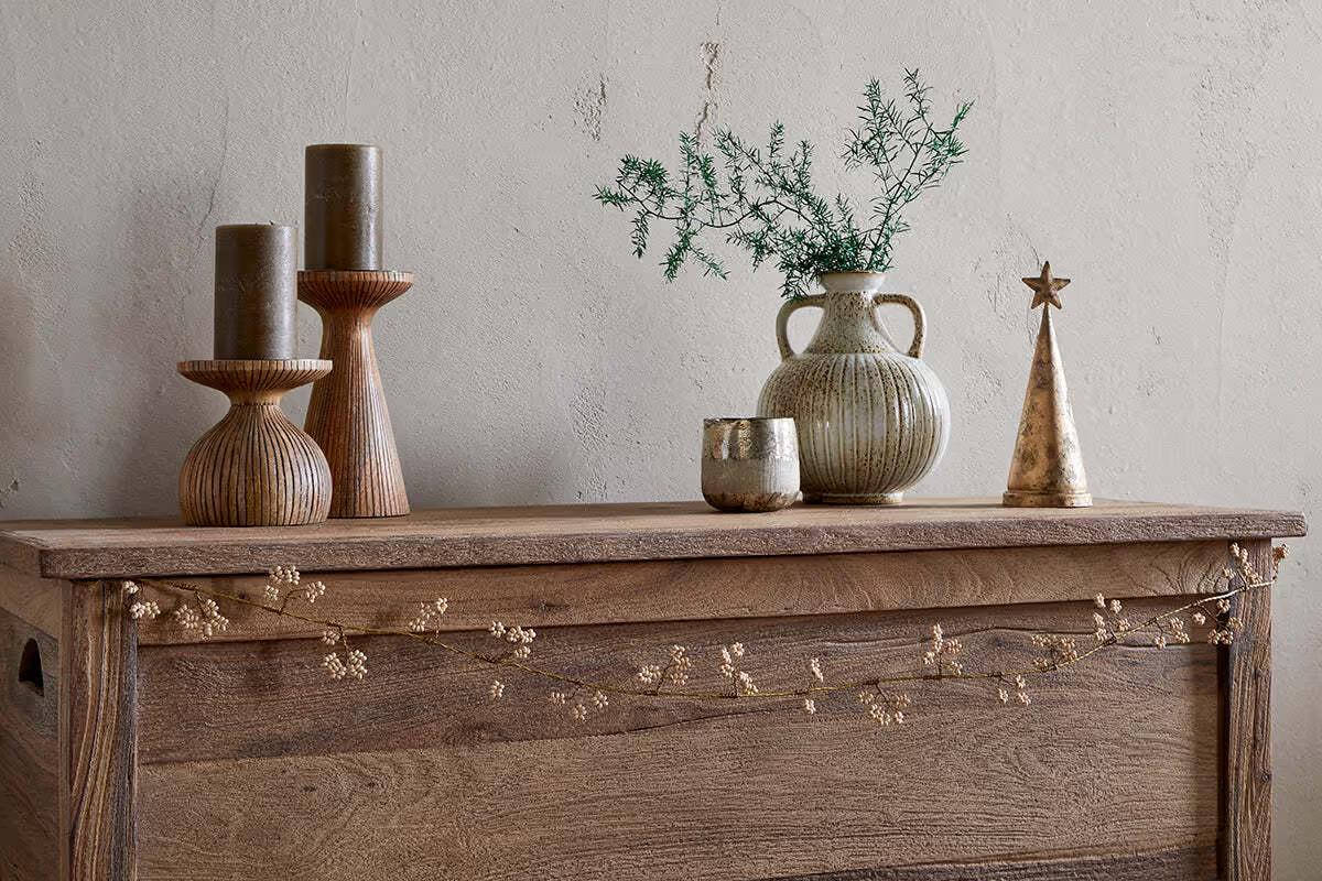 Nkuku - Tanu Mango Wood Beaded Garland - Brass & Natural