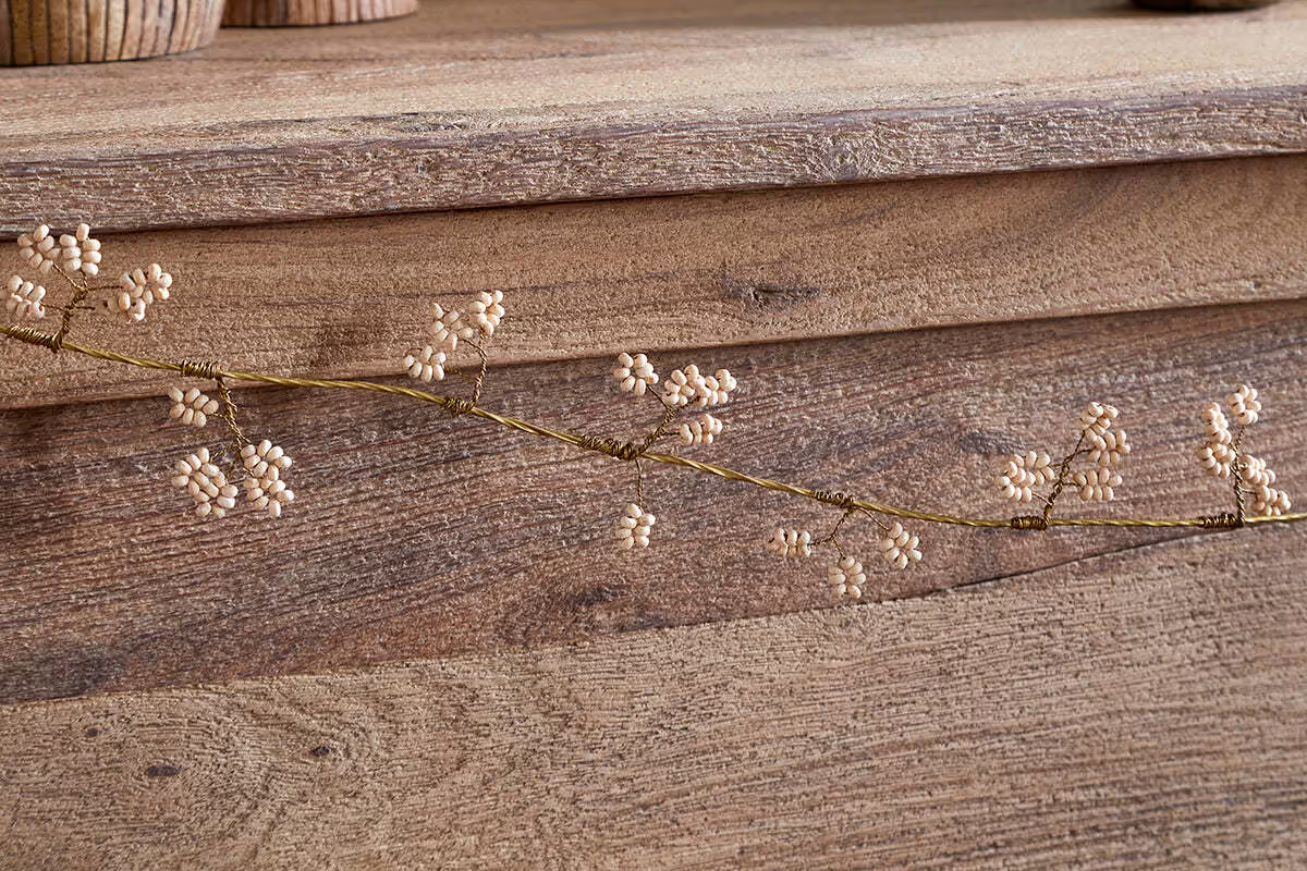 Nkuku - Tanu Mango Wood Beaded Garland - Brass & Natural