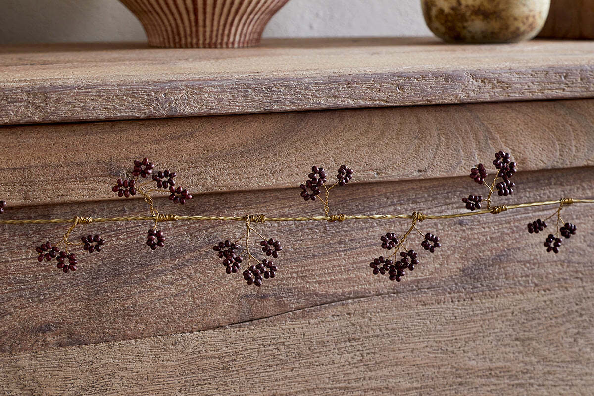 Nkuku - Tanu Mango Wood Beaded Garland - Brass & Ruby