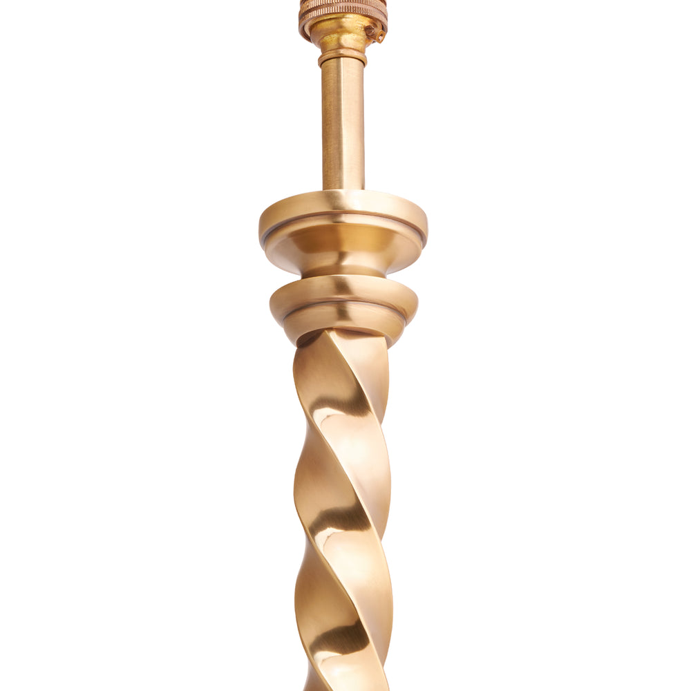 Close-up of the twisted brass stem on the Pooky - Cavendish Table Lamp Base - Aged Brass.