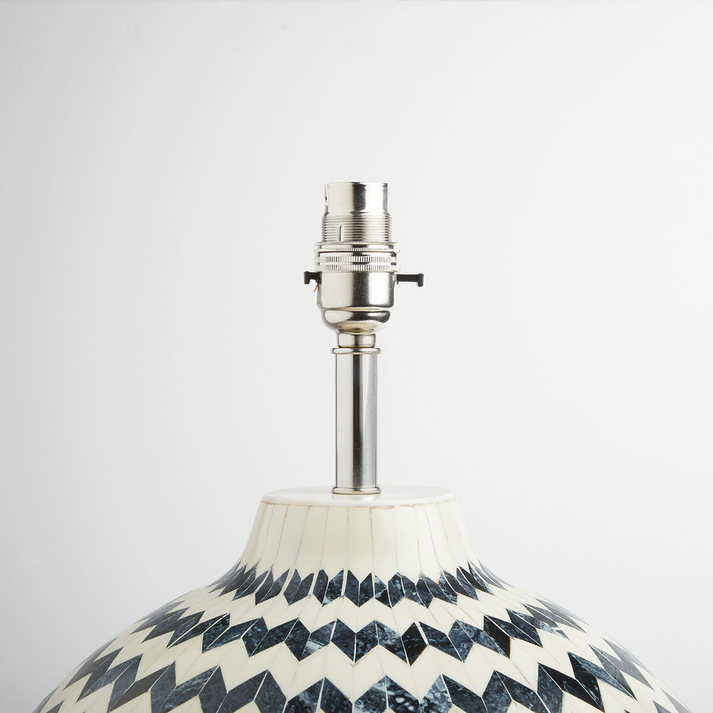 Pooky - Jaggery Table Lamp Base - Navy and Off White Bone