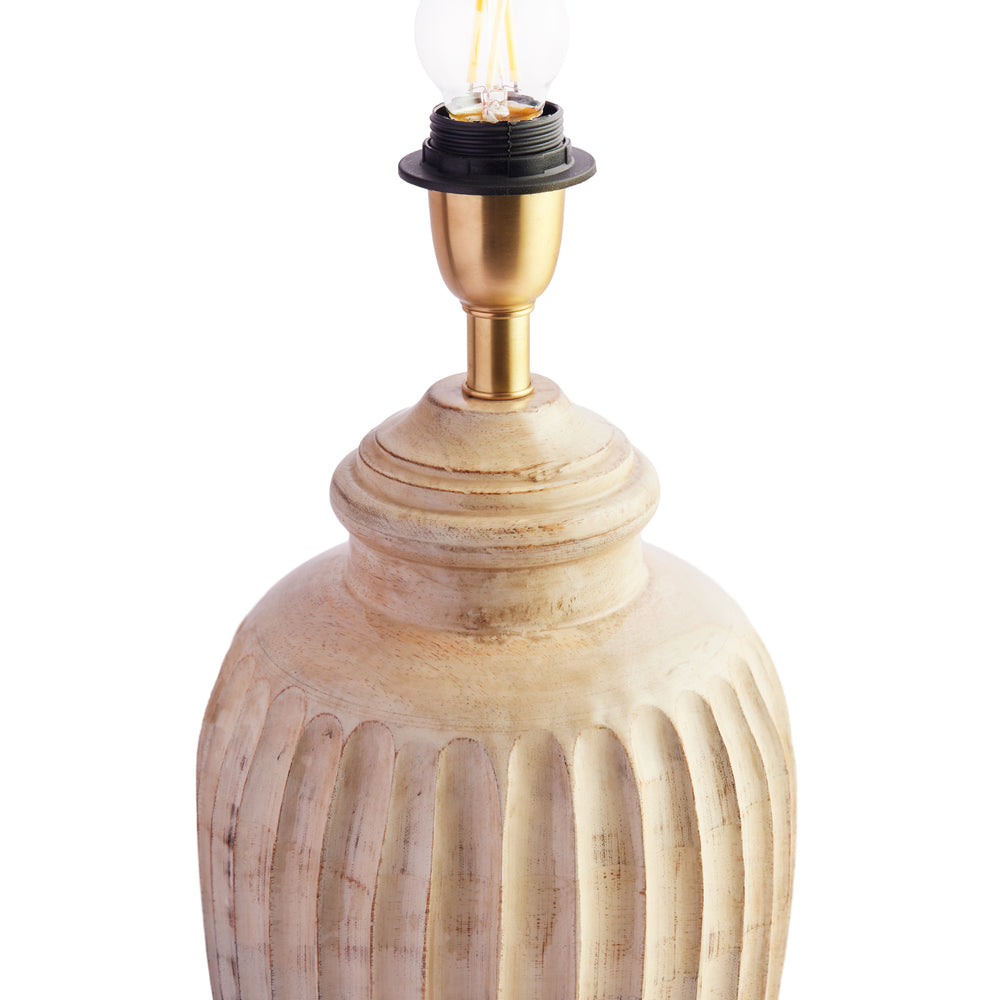 Pooky - Smaller Marcie Table Lamp Base - Natural Whitewash showing carved vertical grooves.