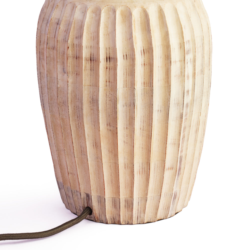 Pooky - Smaller Marcie Table Lamp Base - Natural Whitewash close up showing carved vertical grooves.