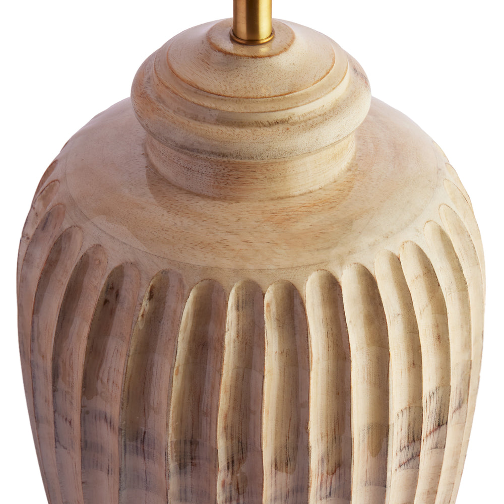 Close-up of carved vertical grooves on the Pooky - Larger Marcie Table Lamp Base - Natural Whitewash.