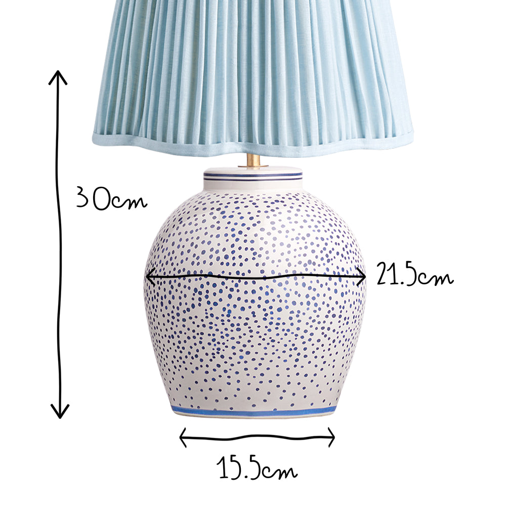 Dimensions of Pooky - Polka Table Lamp Base - Blue and White: 30cm height, 21.5cm width.