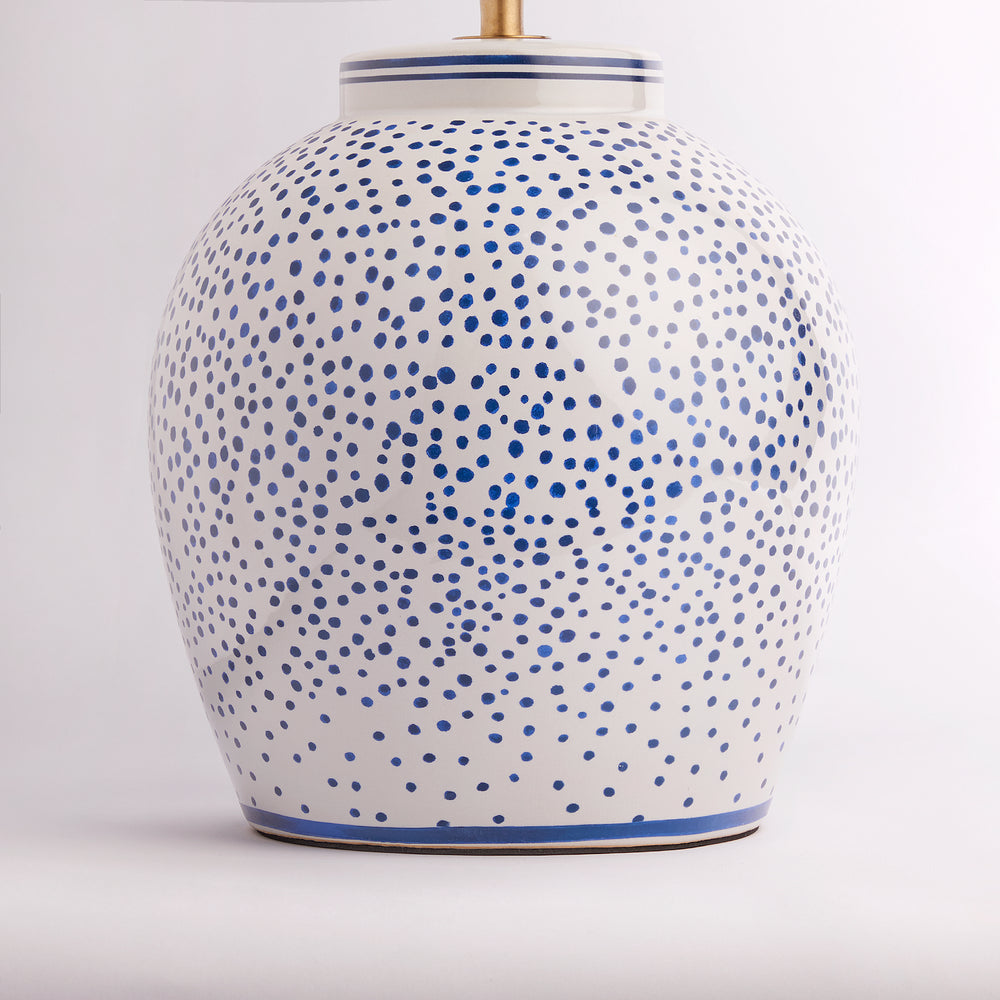 Pooky - Polka Table Lamp Base - Blue and White, a ceramic lamp base with dotted pattern.