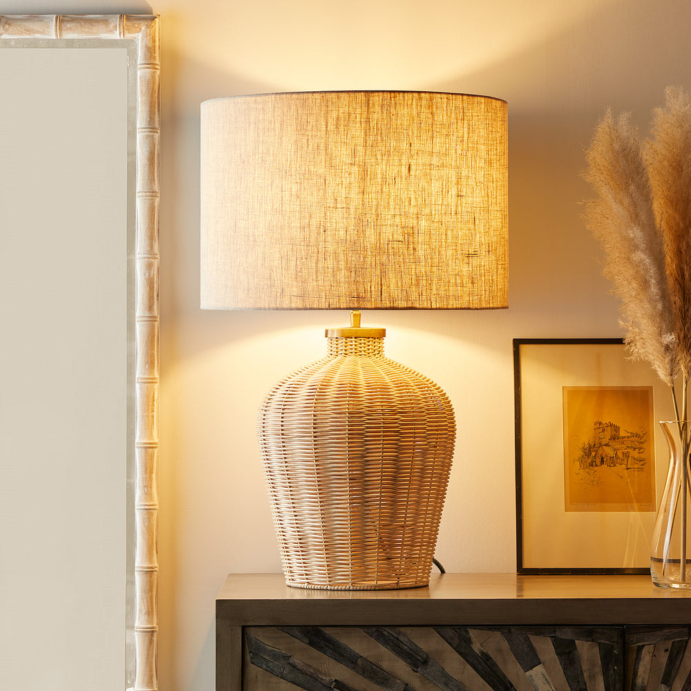 Pooky - Larger Rattle Table Lamp Base - Natural Cane