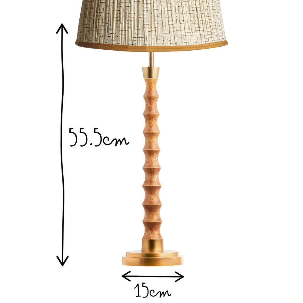 Pooky - Tinto Table Lamp Base - Natural Wood and Antique Brass dimensions: 55.5cm height, 15cm width.