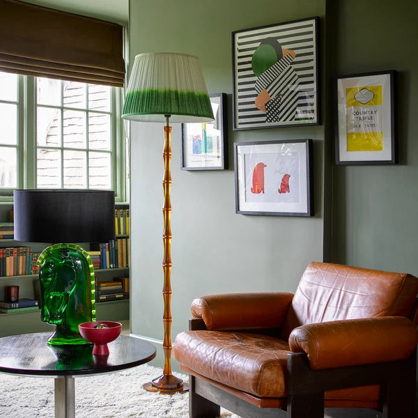 Pooky - Bamboo Floor Lamp Base - Amber Polished Resin - Without Lampshade in a living room