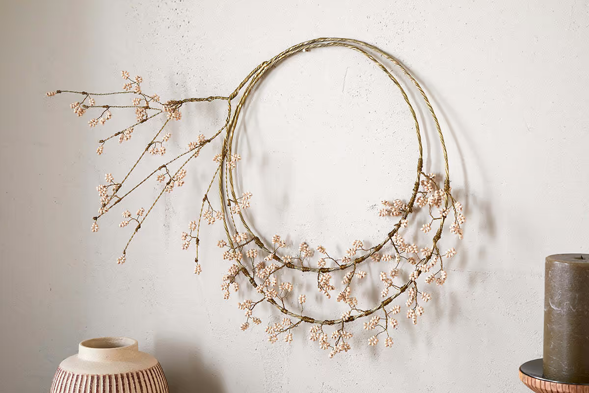 Nkuku - Tanu Layered Mango Wood Beaded Wreath - Brass & Natural