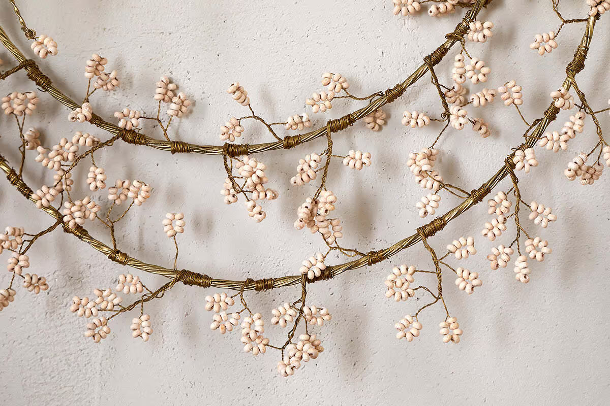 Nkuku - Tanu Layered Mango Wood Beaded Wreath - Brass & Natural
