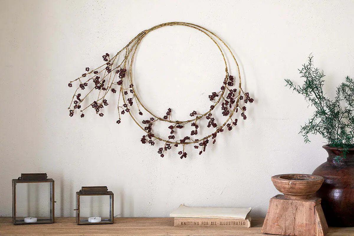 Nkuku - Tanu Layered Mango Wood Beaded Wreath - Brass & Ruby