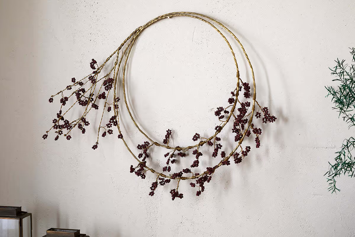 Nkuku - Tanu Layered Mango Wood Beaded Wreath - Brass & Ruby