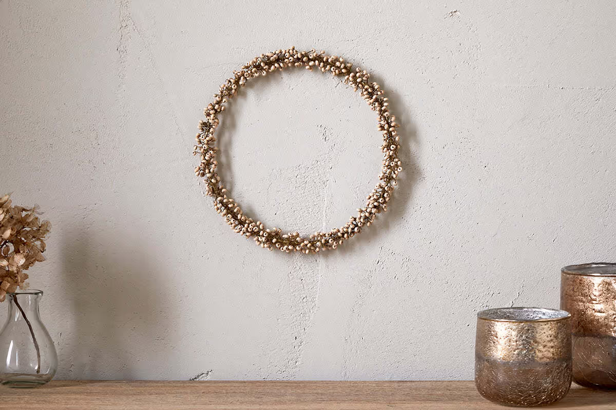 Nkuku - Tanu Mango Wood Beaded Wreath - Brass & Natural