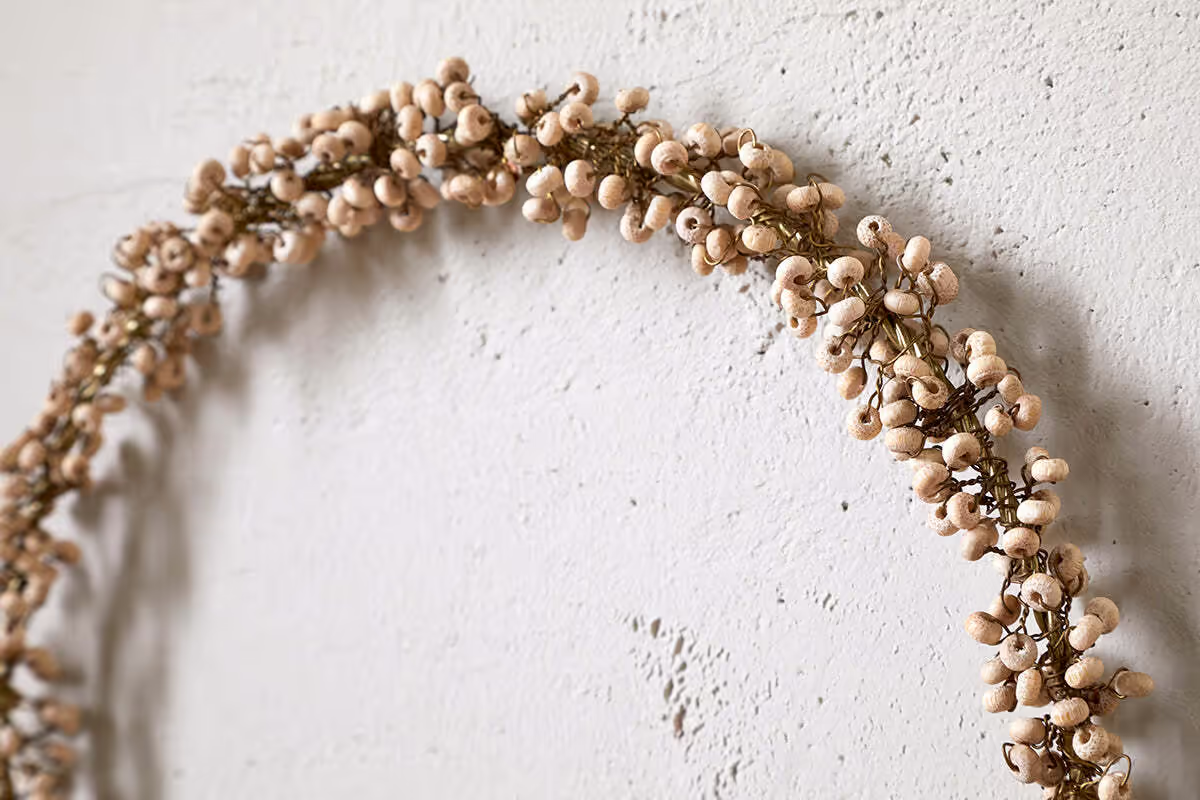 Nkuku - Tanu Mango Wood Beaded Wreath - Brass & Natural