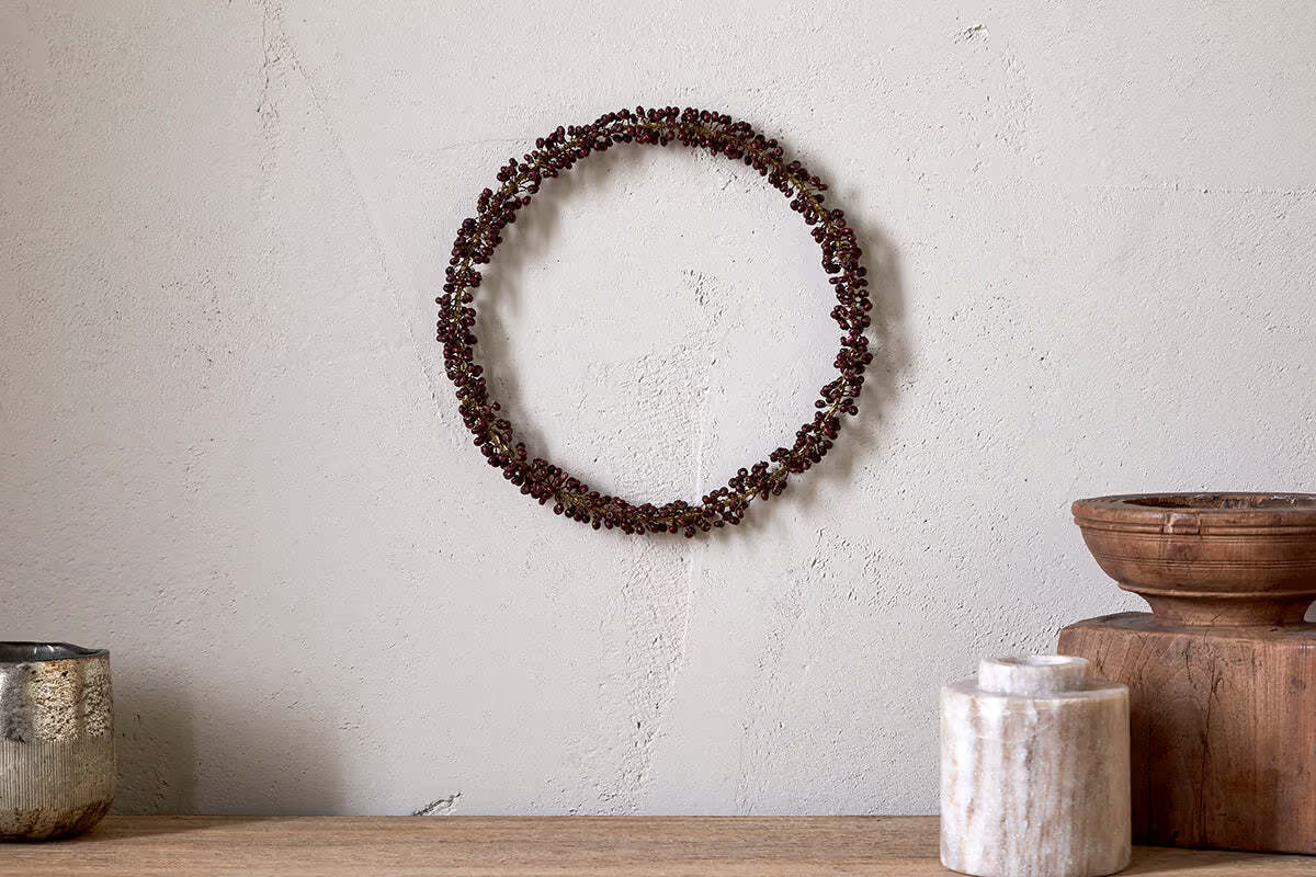 Nkuku - Tanu Mango Wood Beaded Wreath - Brass & Ruby