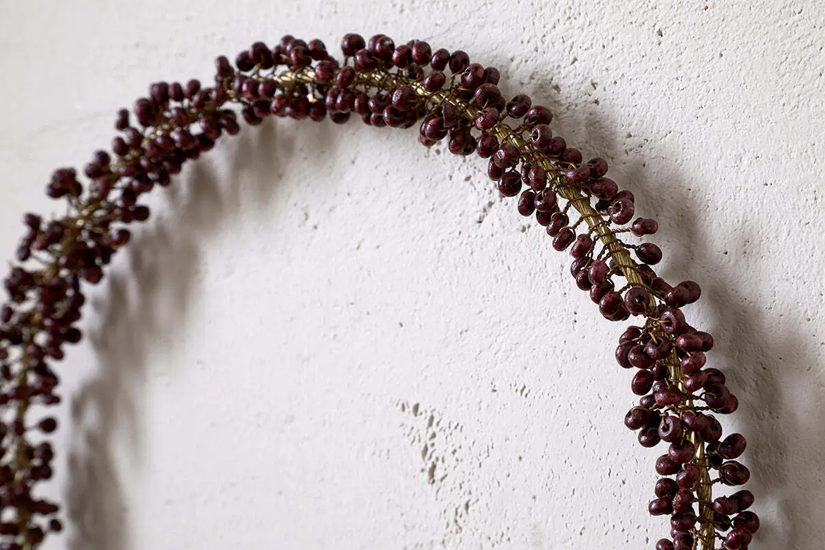 Nkuku - Tanu Mango Wood Beaded Wreath - Brass & Ruby