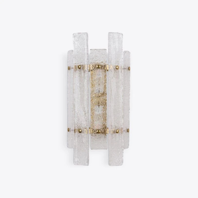 Pure White Lines Tahli wall light with crackled glass panels and brass fittings.
