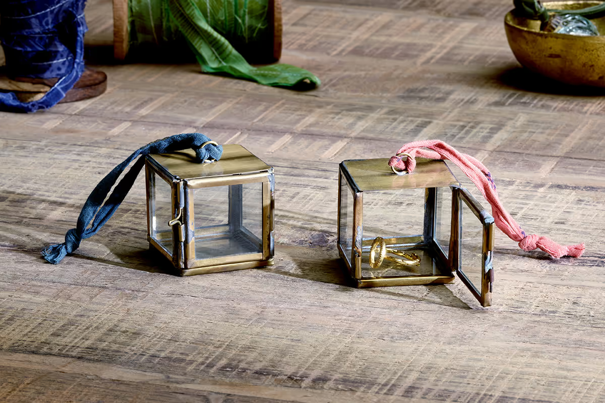 Nkuku - Tiny Kiko Box Decorations - Antique Brass (Set of 2)