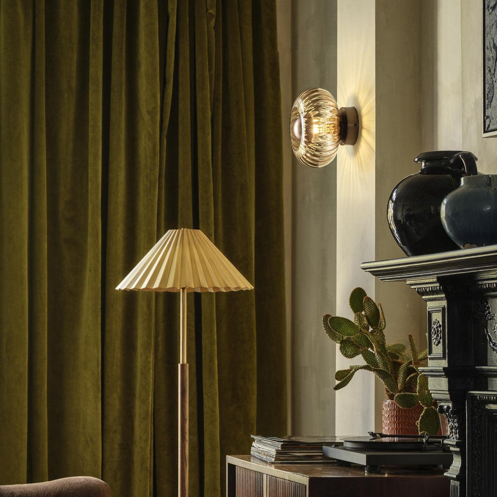 Industville - Chelsea Glass Round Diffuser Wall Light - Mocha - Ribbed Glass Shade - Bronze Holder