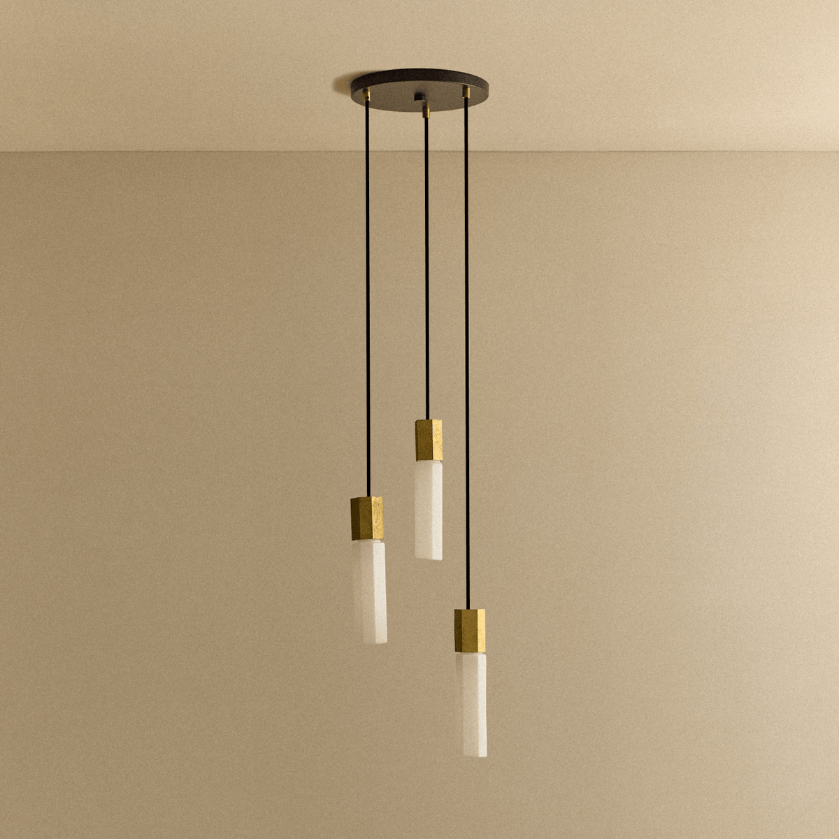 Tala Basalt Triple Pendant in Brass