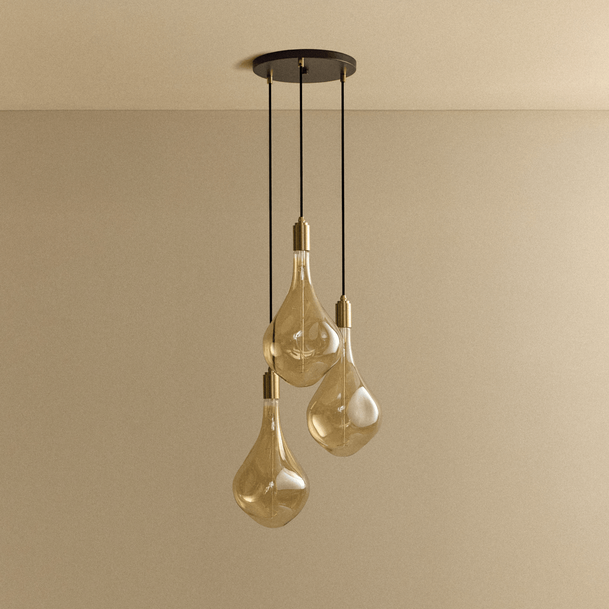 Tala Triple Pendant in Brass + Voronoi III