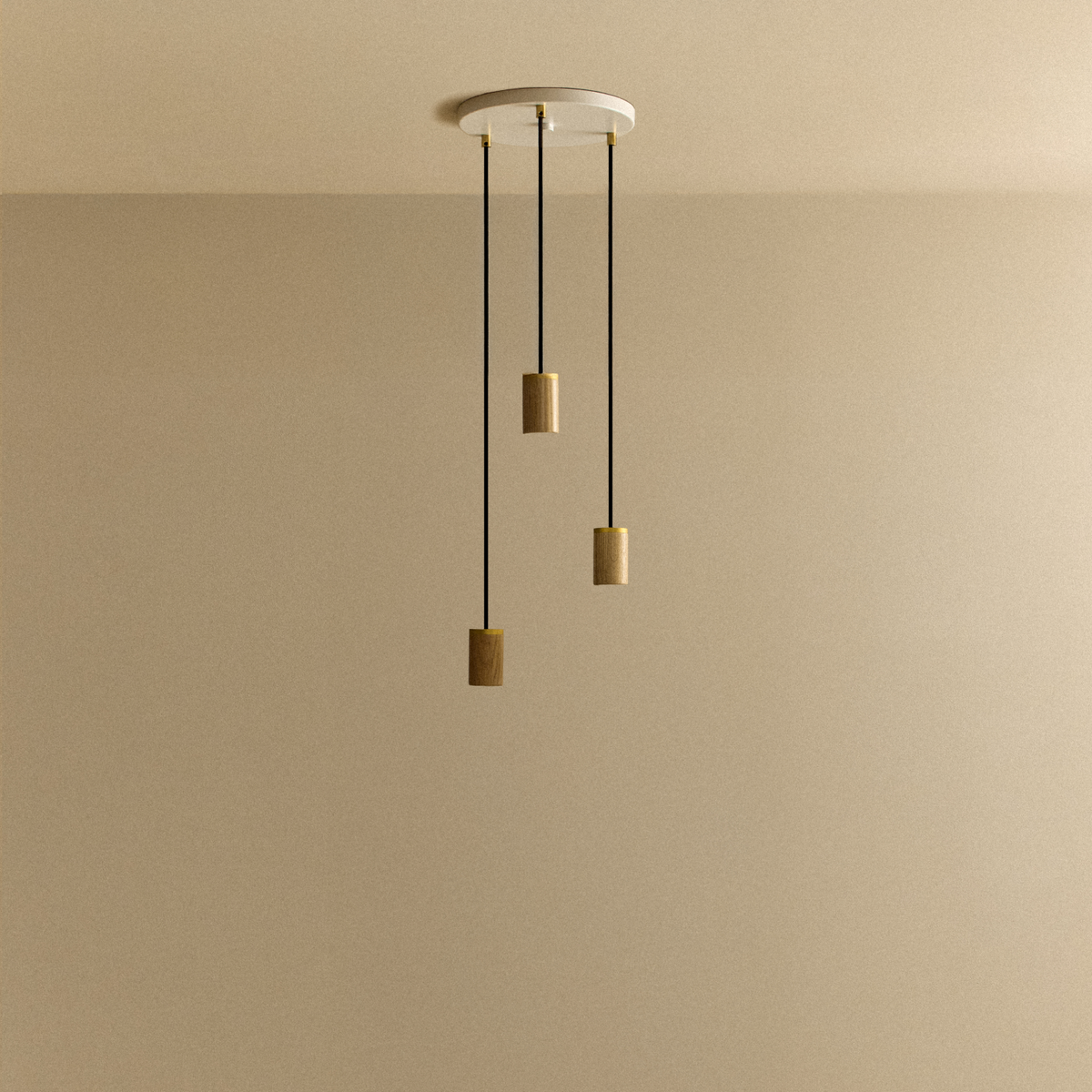 Tala Triple Pendant in Oak - White Canopy