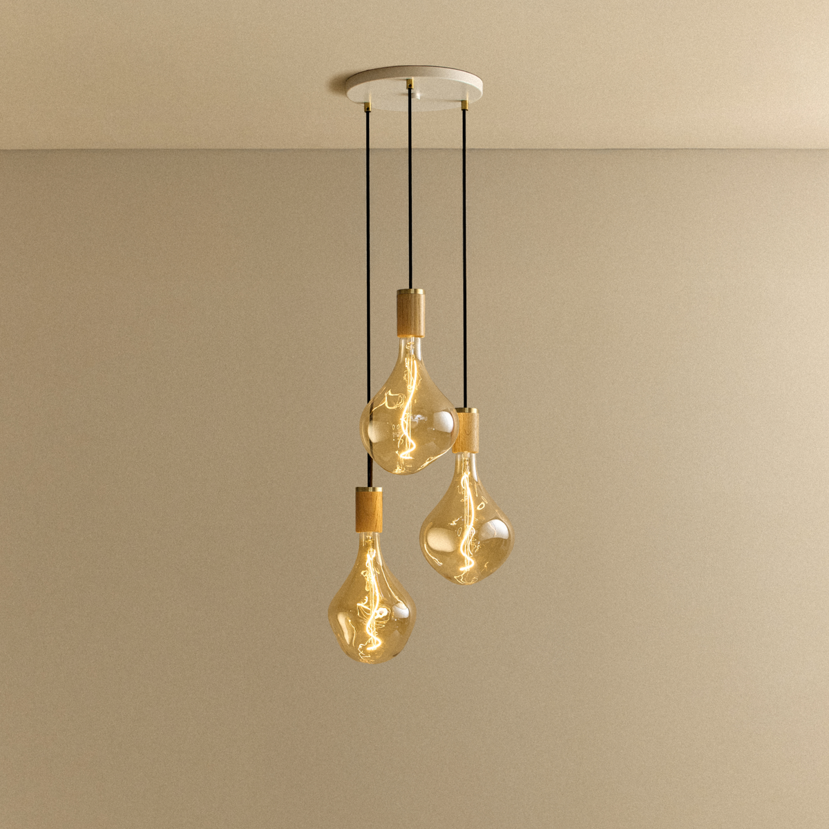 Tala Triple Pendant in Oak + Voronoi II