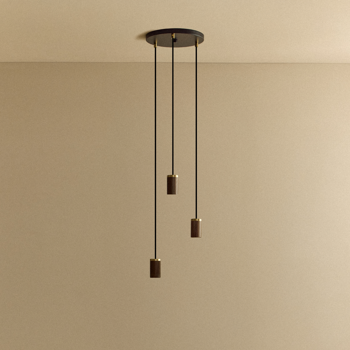 Tala Triple Pendant in Walnut - Black Canopy