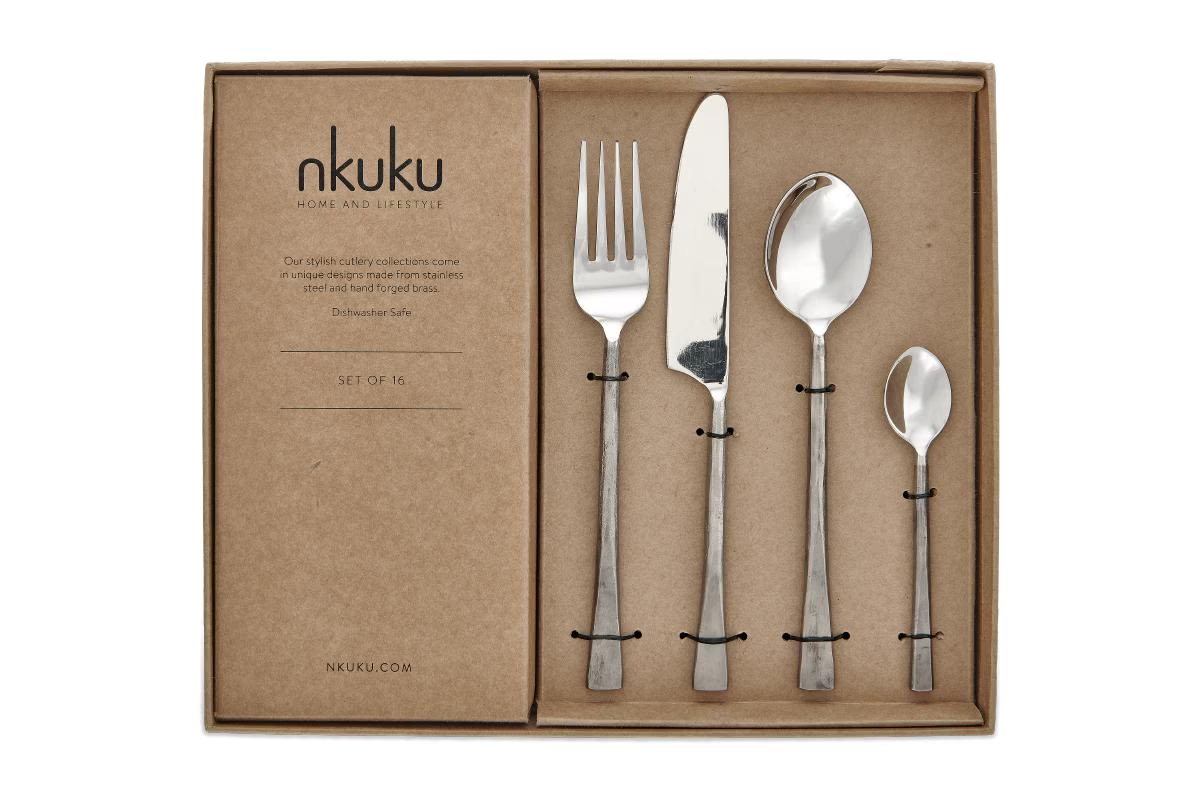 Nkuku - Usa Cutlery Set - Brushed Silver (Set of 16)