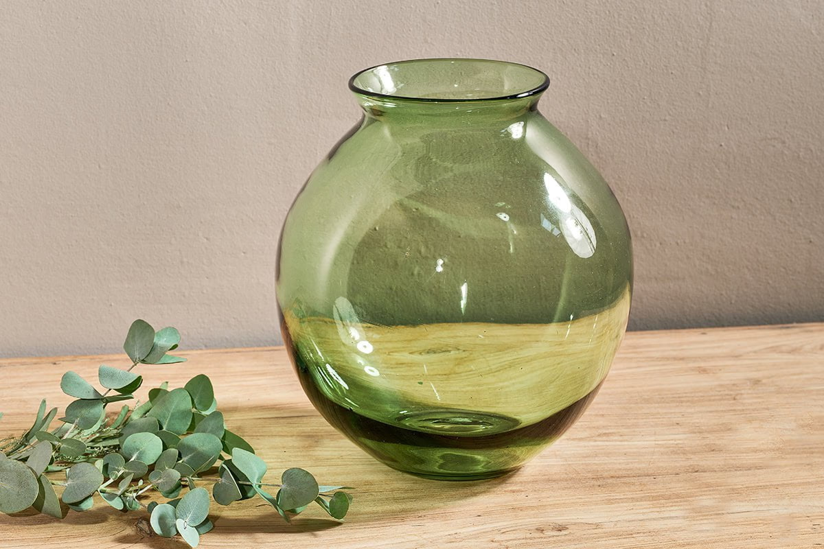 Nkuku - Vanita Glass Vase - Green - Wide