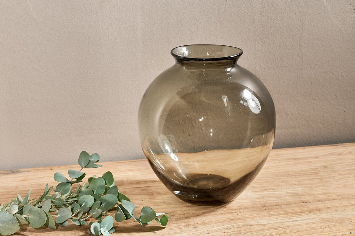 Nkuku - Vanita Glass Vase - Smoke - Wide