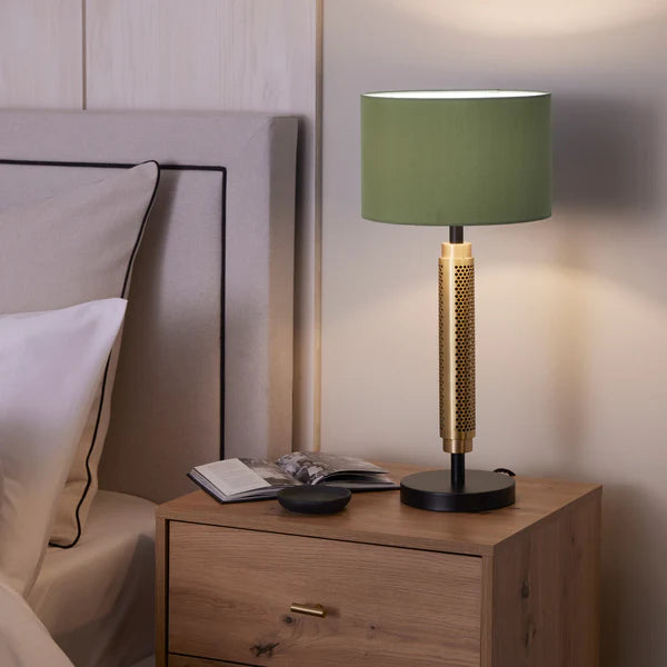 Northern Light - Walton Table Lamp Military Shade - Brushed Brass Finish - 10" Drum Military Shade