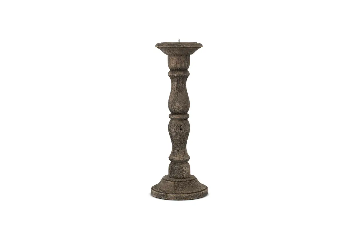 Nkuku - Nayati Rustic Wood Pillar Candle Stick - Dark Stain - Small