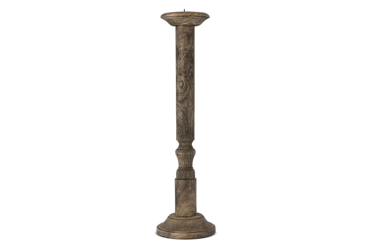 Nkuku - Nayati Rustic Wood Pillar Candle Stick - Dark Stain - Large