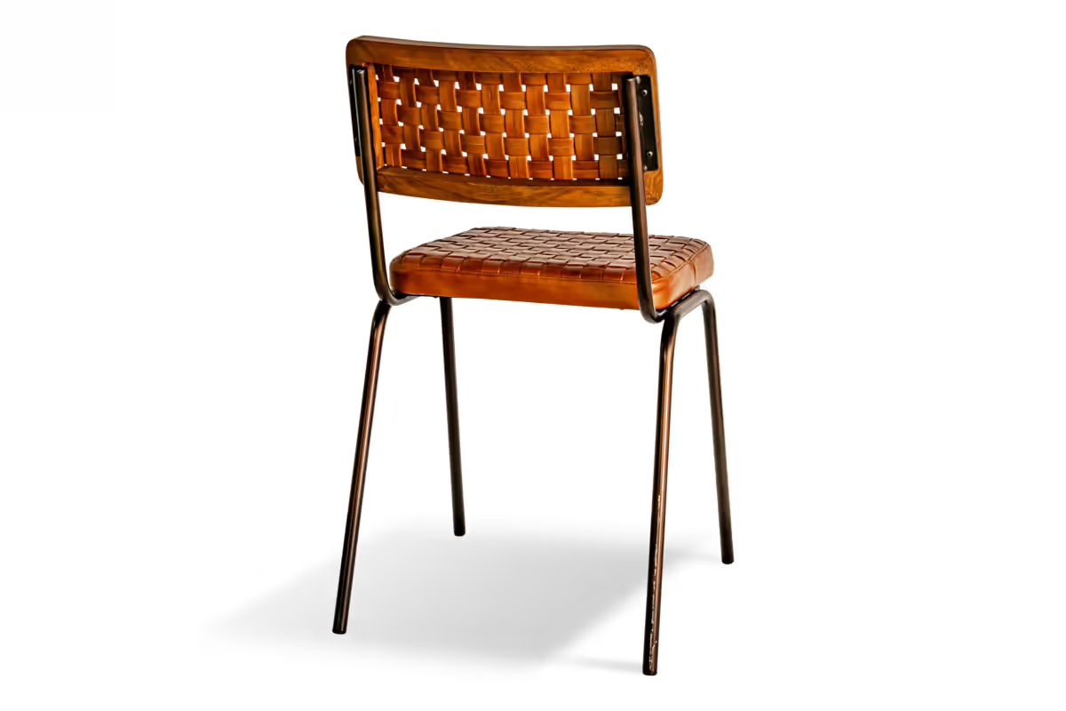 Nkuku - Amala Leather Weave & Iron Dining Chair - Aged Tan
