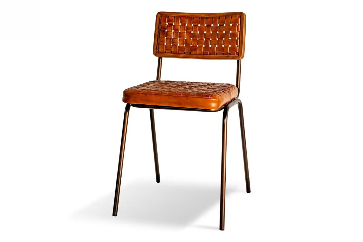 Nkuku - Amala Leather Weave & Iron Dining Chair - Aged Tan