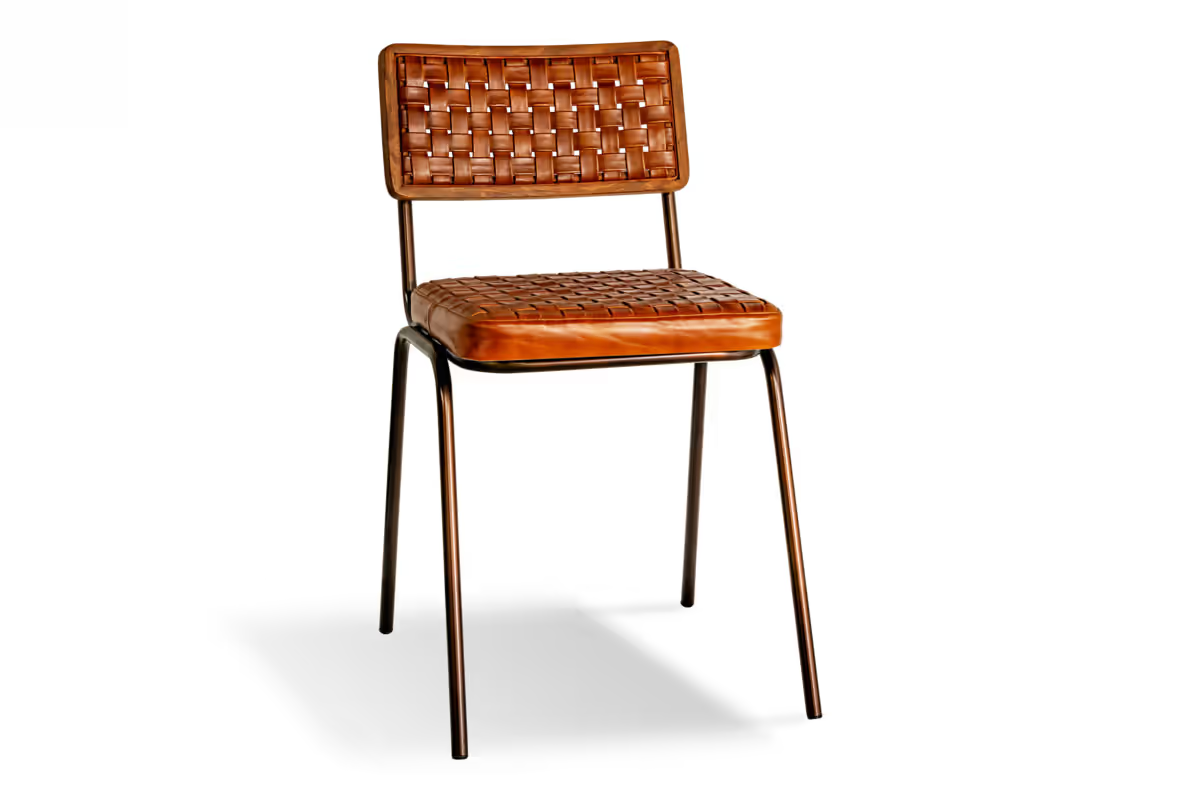 Nkuku - Amala Leather Weave & Iron Dining Chair - Aged Tan