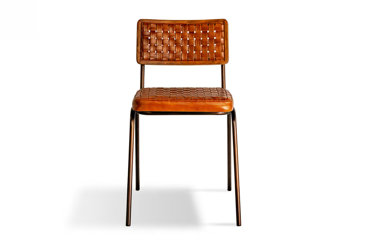 Nkuku - Amala Leather Weave & Iron Dining Chair - Aged Tan