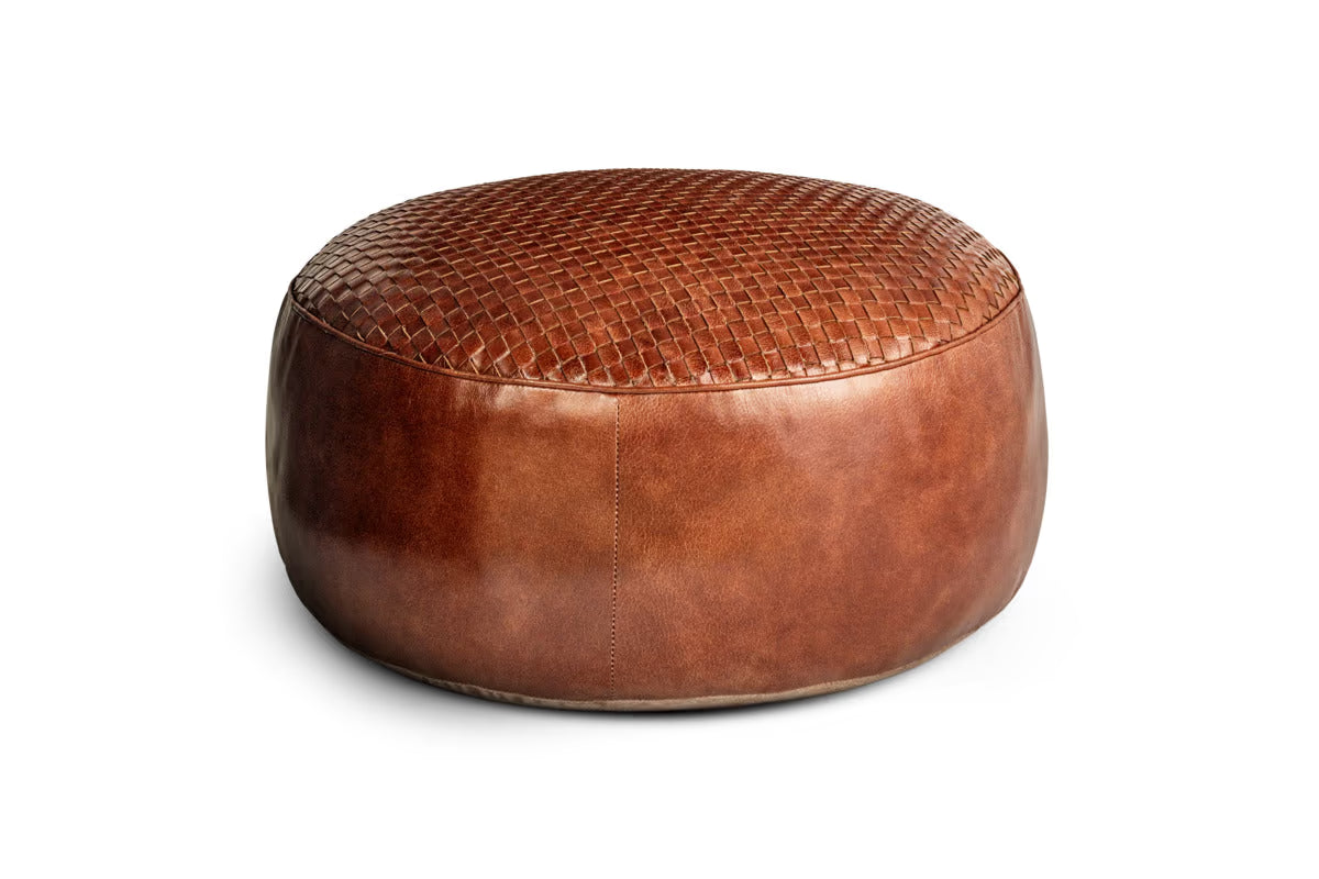 Nkuku - Farida Leather Weave Pouf - Chocolate Brown
