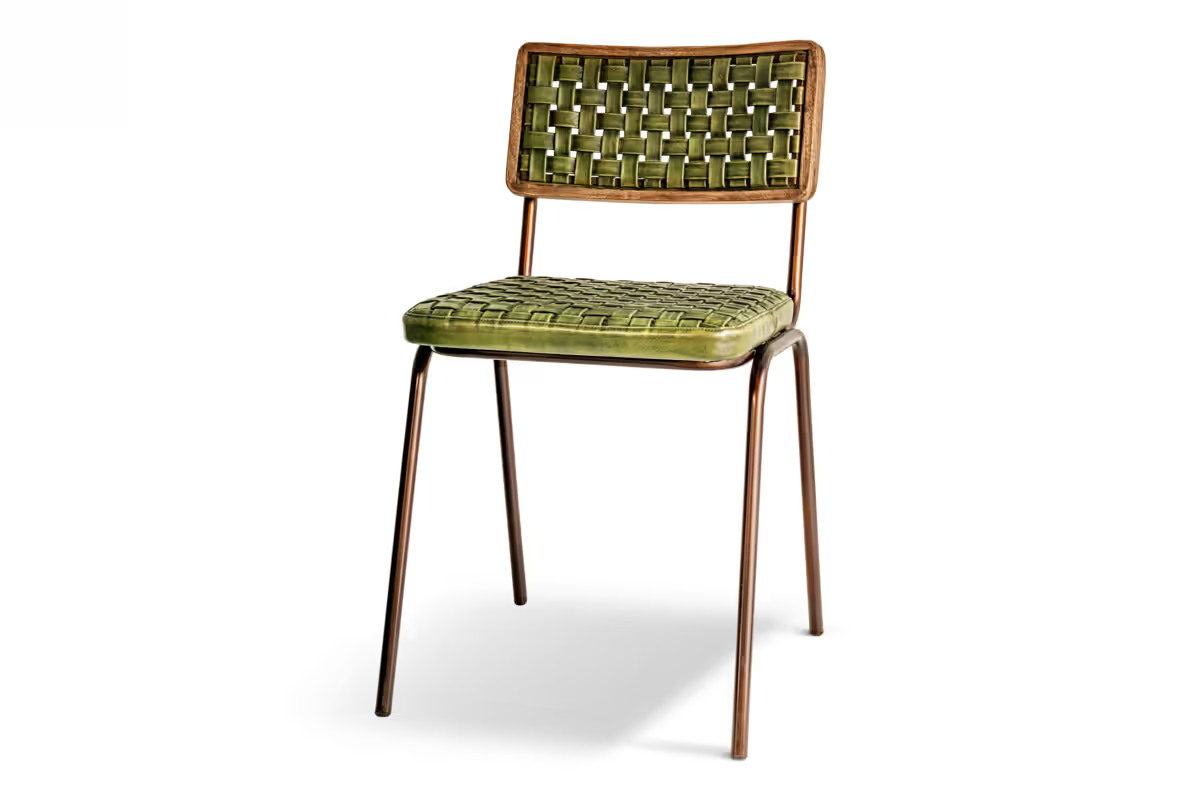 Nkuku - Amala Leather Weave & Iron Dining Chair - Rich Green