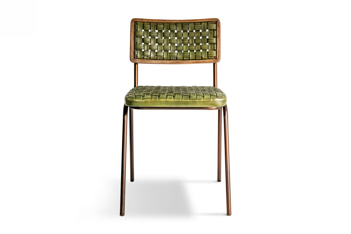Nkuku - Amala Leather Weave & Iron Dining Chair - Rich Green