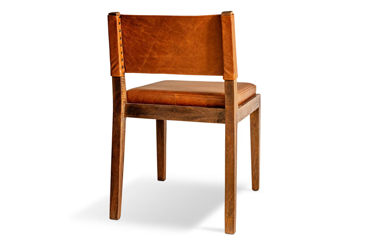 Nkuku - Kusa Mango Wood & Leather Dining Chair - Aged Tan