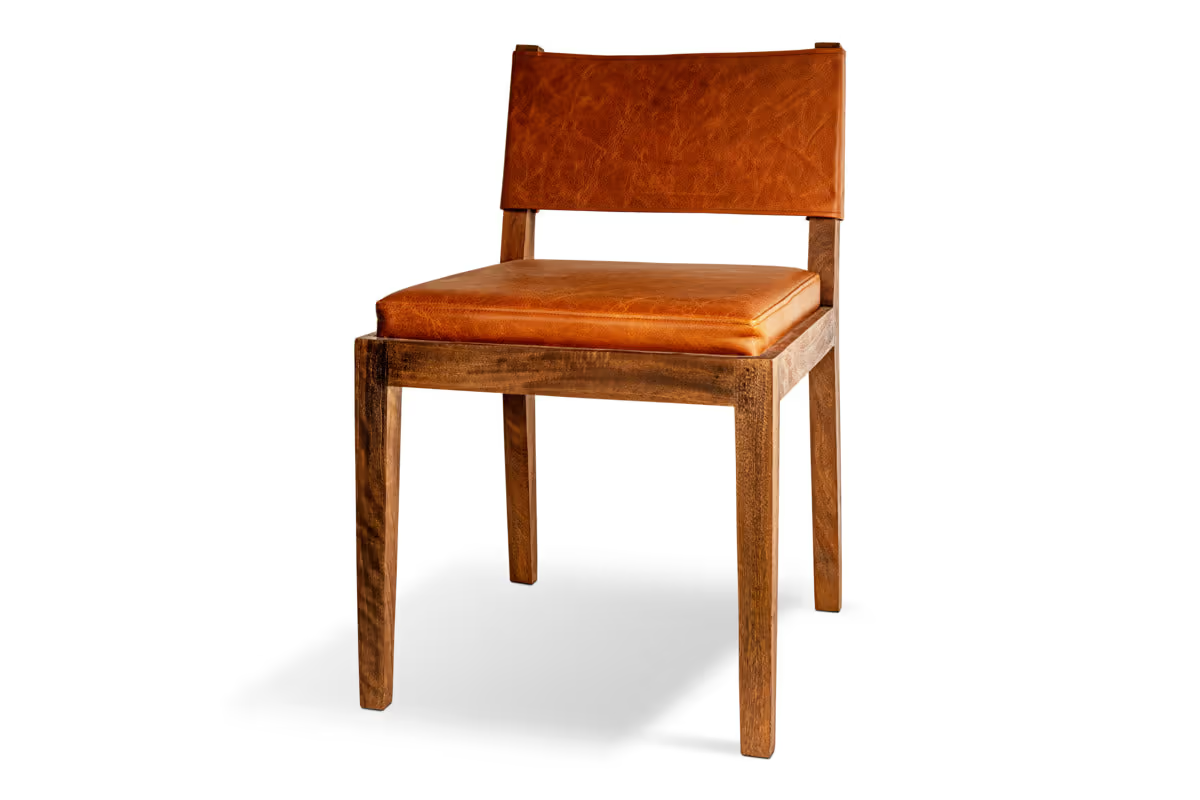 Nkuku - Kusa Mango Wood & Leather Dining Chair - Aged Tan