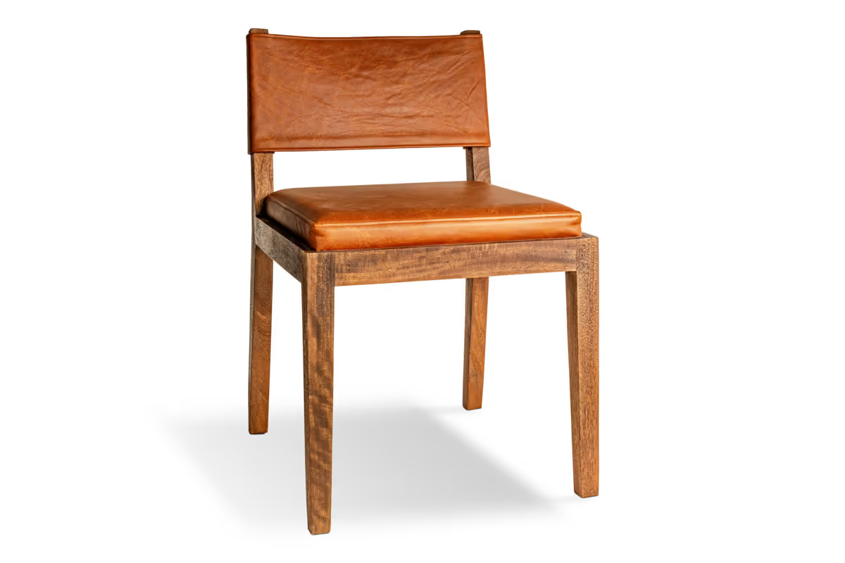Nkuku - Kusa Mango Wood & Leather Dining Chair - Aged Tan