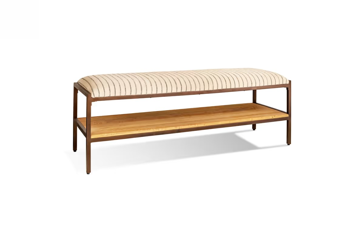 Nkuku - Sanja Cotton Upholstered Bench - Charcoal & Natural