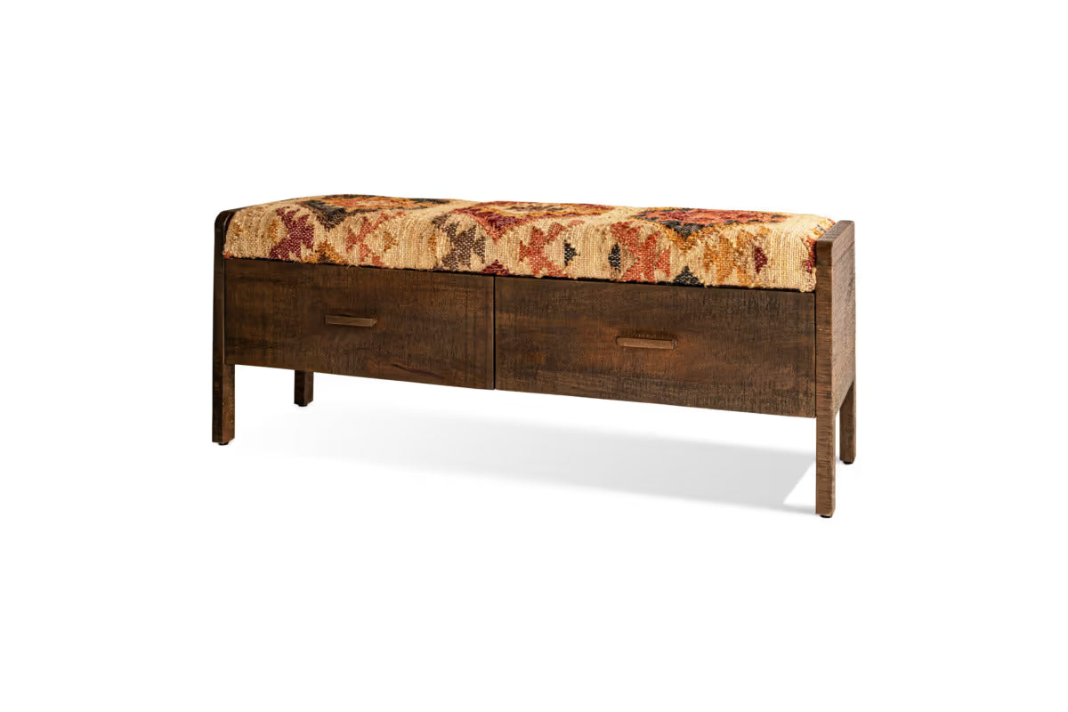 Nkuku - Barir Mango Wood Upholstered Storage Bench - Chocolate Brown