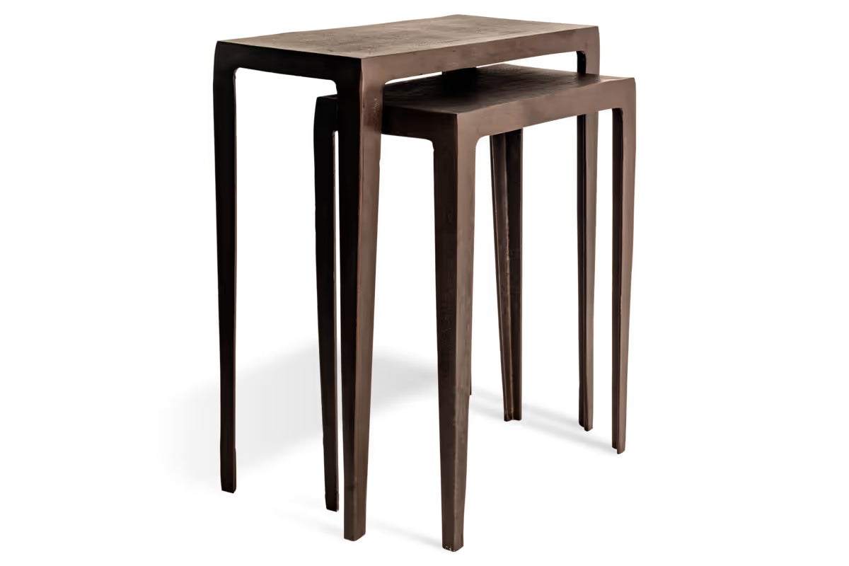Nkuku - Jagan Cast Metal Nesting Side Tables - Aged Black - (Set of 2)